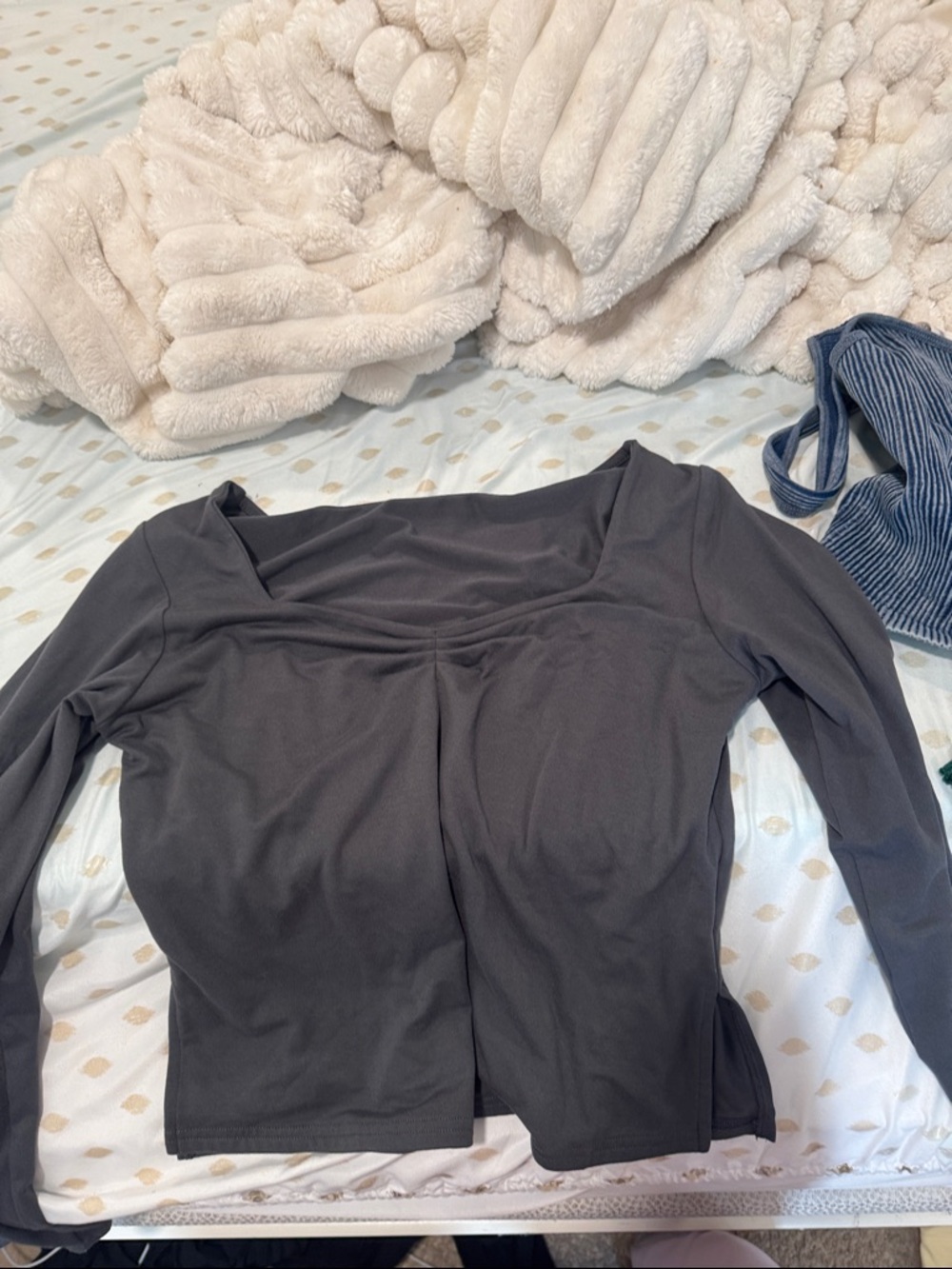 SHEIN Scoop-Neck Long Sleeve Top - Charcoal